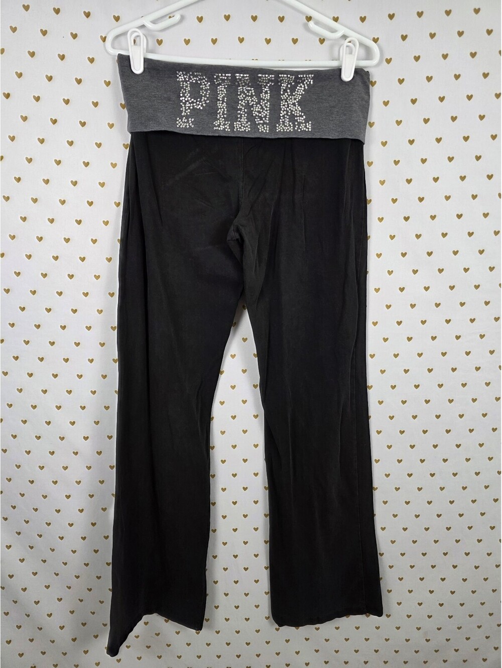 Victorias Secret PINK Foldover Flare Bling Studded Logo Leggings Large